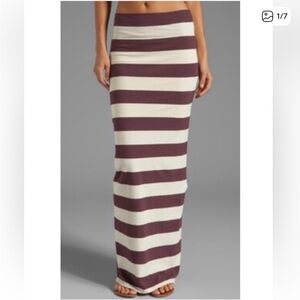 Free People Cream and Aubergine Striped Maxi Skirt Size Small